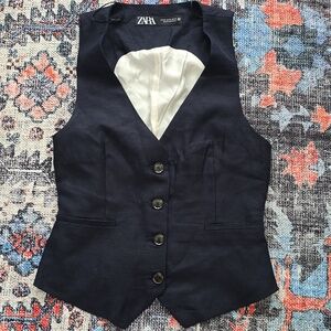 NWT ZARA Navy Blue Linen Vest